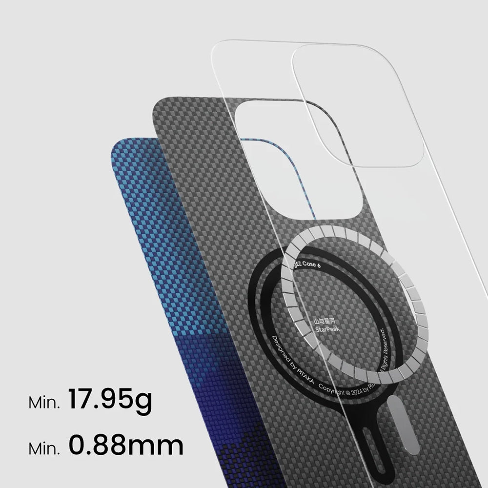 iPhone 16 Plus Kılıf Magsafe Şarj Özellikli Aramid Fiber Pitaka Tactile Woven Starpeak Serisi Over The Horizon Kılıf Mavi