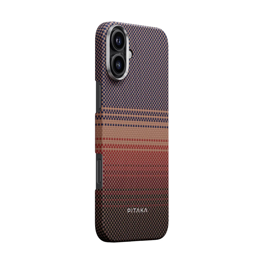iPhone 16 Plus Kılıf Magsafe Şarj Özellikli Aramid Fiber Pitaka Tactile Woven Sunset-Moonrise Serisi Sunset Kılıf Kahverengi
