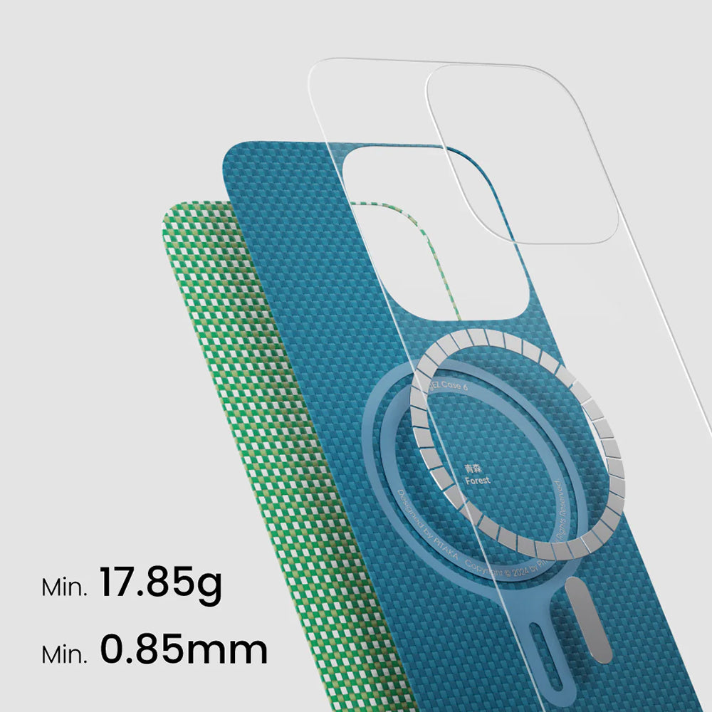 iPhone 16 Plus Kılıf Magsafe Şarj Özellikli Aramid Fiber Pitaka Ultra-Slim Classic Serisi Forest Green Kılıf Yeşil