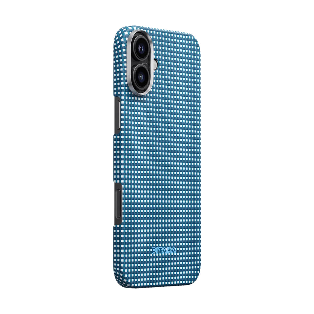 iPhone 16 Plus Kılıf Magsafe Şarj Özellikli Aramid Fiber Pitaka Ultra-Slim Classic Serisi Ocean Blue Kılıf Mavi
