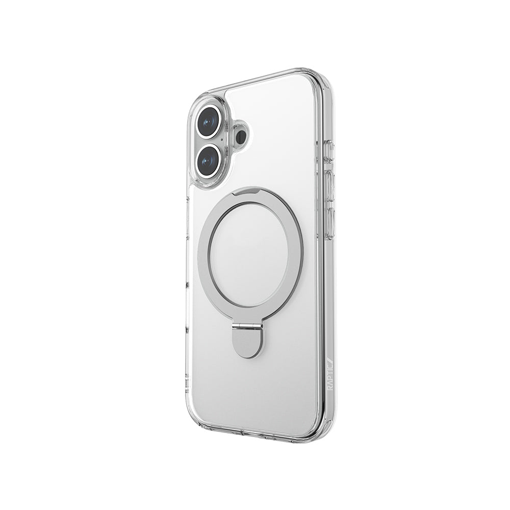 iPhone 16 Plus Kılıf Magsafe Şarj Özellikli Raptic Air Stand Serisi Buzlu Transparan Tasarımlı Standlı Kılıf Şeffaf