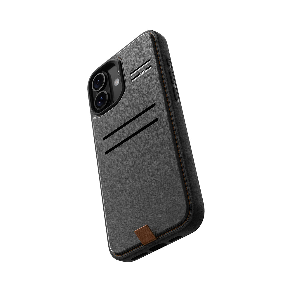 iPhone 16 Plus Kılıf Magsafe Şarj Özellikli Raptic Slim Wallet Serisi Deri Görünümlü Kartlıklı Standlı Kılıf Siyah