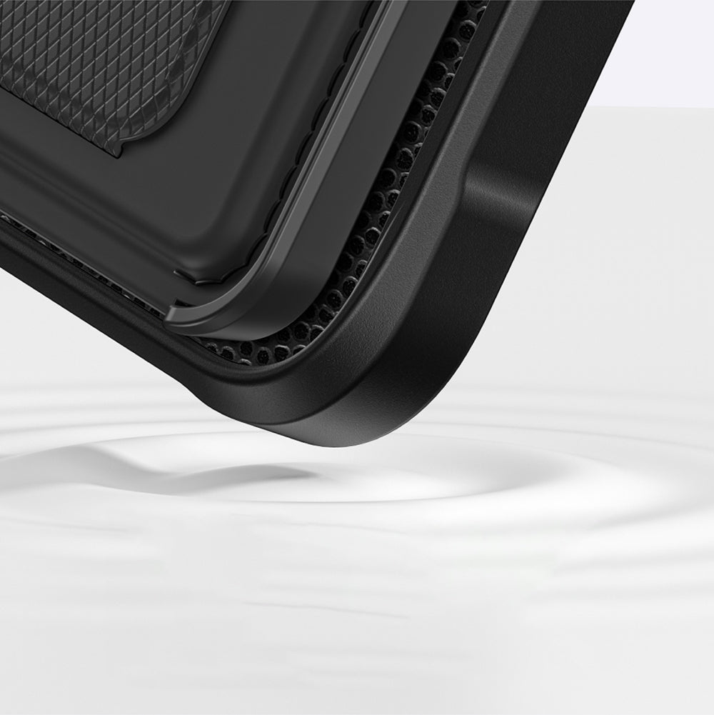 iPhone 16 Plus Kılıf Magsafe Şarj Özellikli Standlı Kartlıklı Set Amazinghing Glamour Luxe Serisi Kılıf Siyah