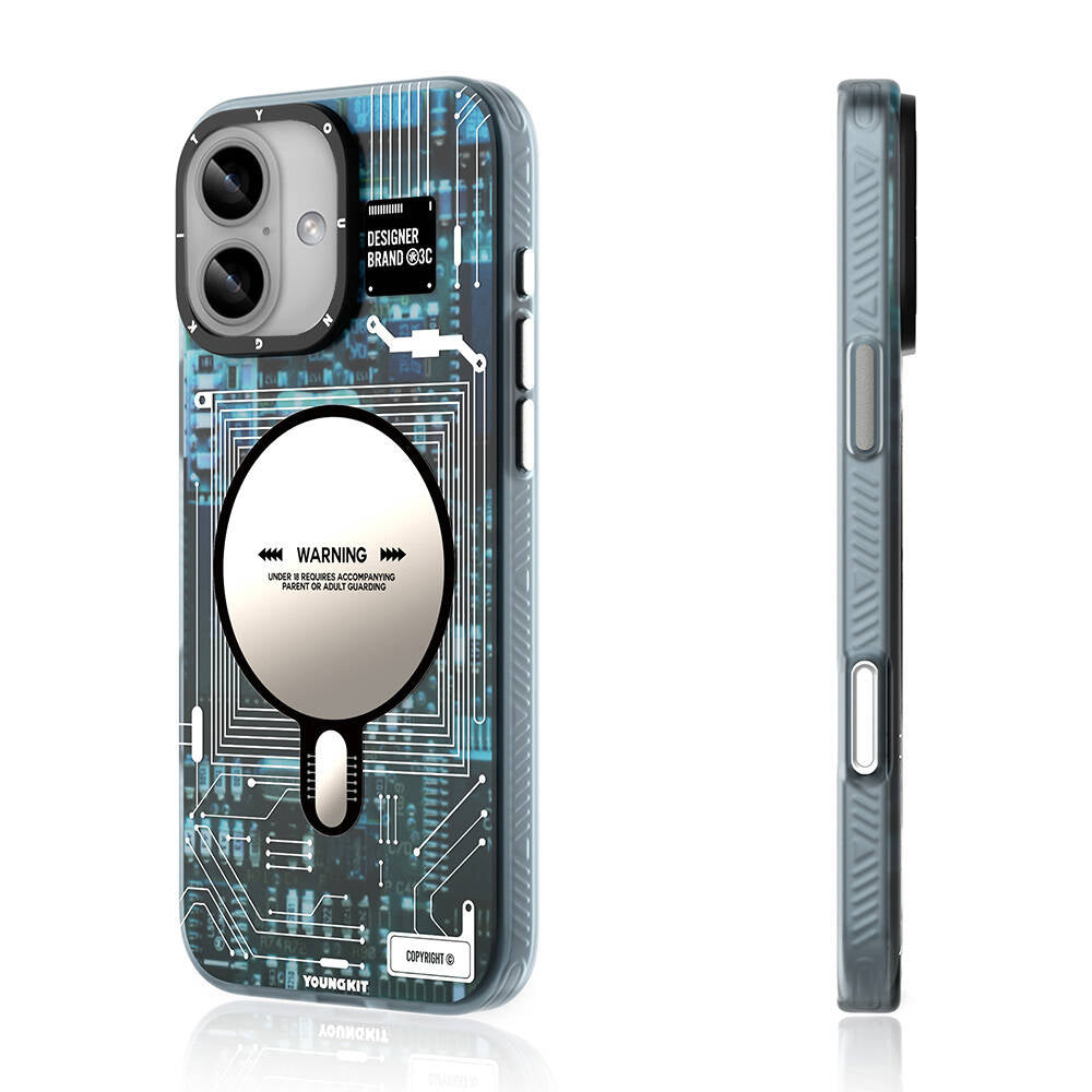 iPhone 16 Plus Kılıf Magsafe Şarj Özellikli Youngkit Technology Serisi Kılıf Gri