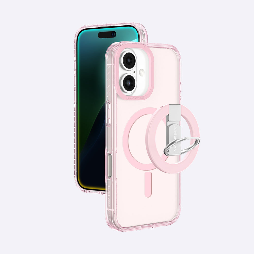 iPhone 16 Plus Kılıf Magsafe Şarj Özellikli Yüzük Standlı Amazingthing Titan Pro Serisi Kılıf Pembe