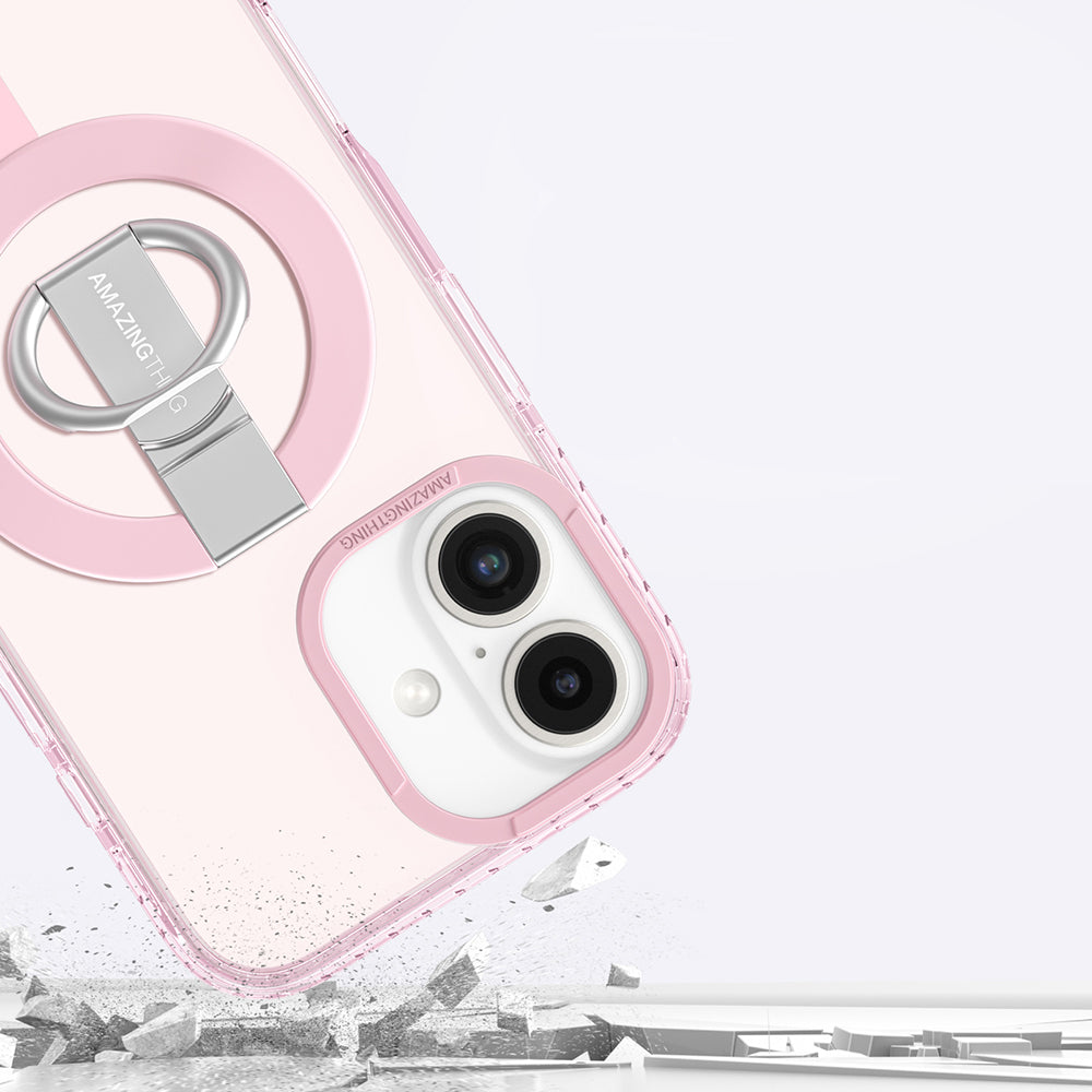 iPhone 16 Plus Kılıf Magsafe Şarj Özellikli Yüzük Standlı Amazingthing Titan Pro Serisi Kılıf Pembe