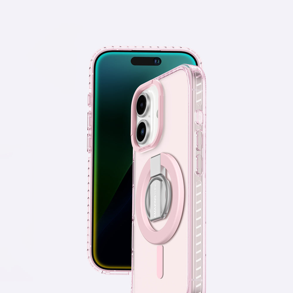 iPhone 16 Plus Kılıf Magsafe Şarj Özellikli Yüzük Standlı Amazingthing Titan Pro Serisi Kılıf Pembe