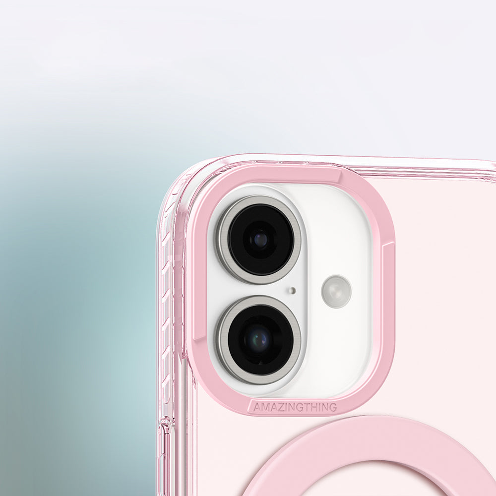 iPhone 16 Plus Kılıf Magsafe Şarj Özellikli Yüzük Standlı Amazingthing Titan Pro Serisi Kılıf Pembe