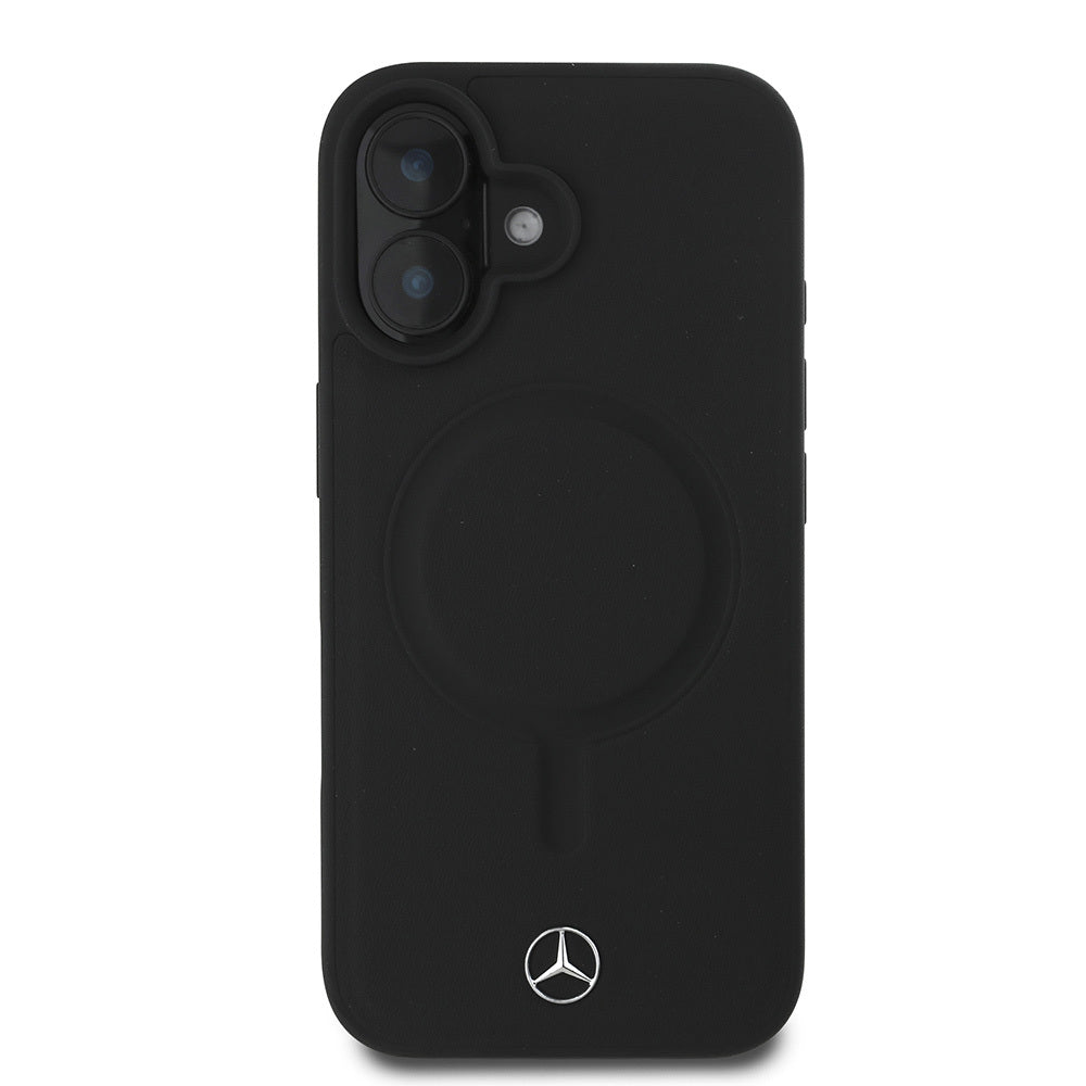 iPhone 16 Plus Kılıf Mercedes Benz Magsafe Şarj Özellikli Yumuşak Deri Orjinal Lisanslı Kılıf Siyah