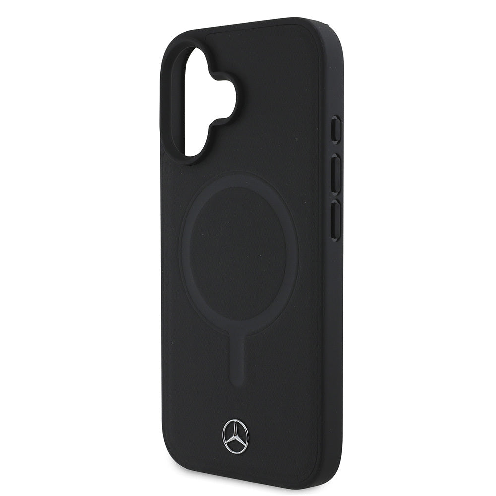 iPhone 16 Plus Kılıf Mercedes Benz Magsafe Şarj Özellikli Yumuşak Deri Orjinal Lisanslı Kılıf Siyah