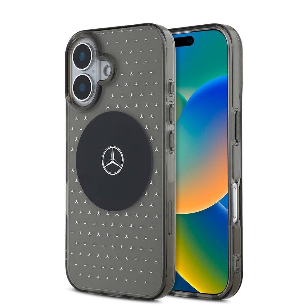 iPhone 16 Plus Kılıf Mercedes Benz Orjinal Lisanslı Magsafe Şarj Özellikli Yıldız Desenli Transparan Kılıf Siyah