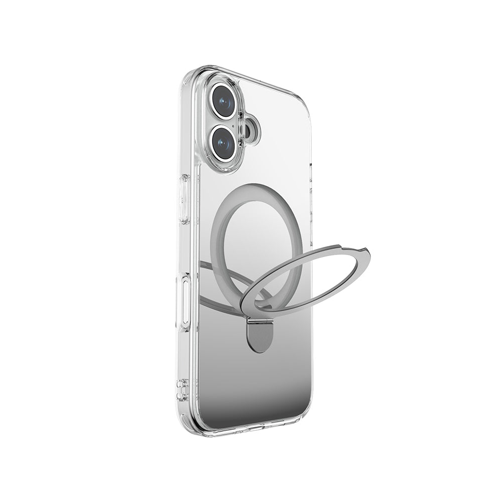 iPhone 16 Plus Magsafe Şarj Özellikli Kılıf Raptic Air Stand Serisi Aynalı Arka Yüzey Standlı Kılıf Gri