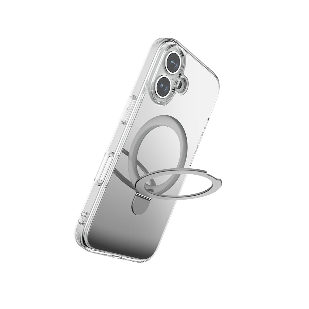 iPhone 16 Plus Magsafe Şarj Özellikli Kılıf Raptic Air Stand Serisi Aynalı Arka Yüzey Standlı Kılıf Gri