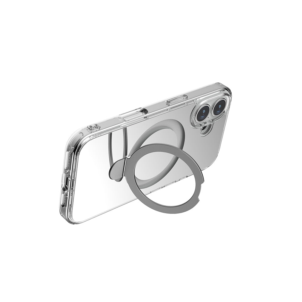 iPhone 16 Plus Magsafe Şarj Özellikli Kılıf Raptic Air Stand Serisi Aynalı Arka Yüzey Standlı Kılıf Gri
