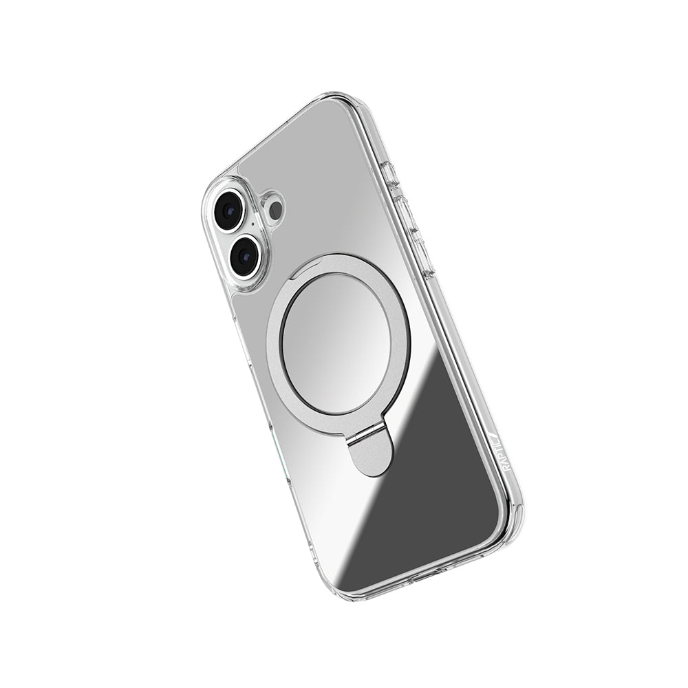 iPhone 16 Plus Magsafe Şarj Özellikli Kılıf Raptic Air Stand Serisi Aynalı Arka Yüzey Standlı Kılıf Gri