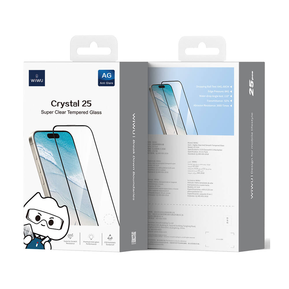 iPhone 16 Plus Wiwu GT-014 Polimer Oleofobik Kaplama Şeffaf Pürüzsüz Temperli Cam Ekran Koruyucu 25'li Paket Siyah