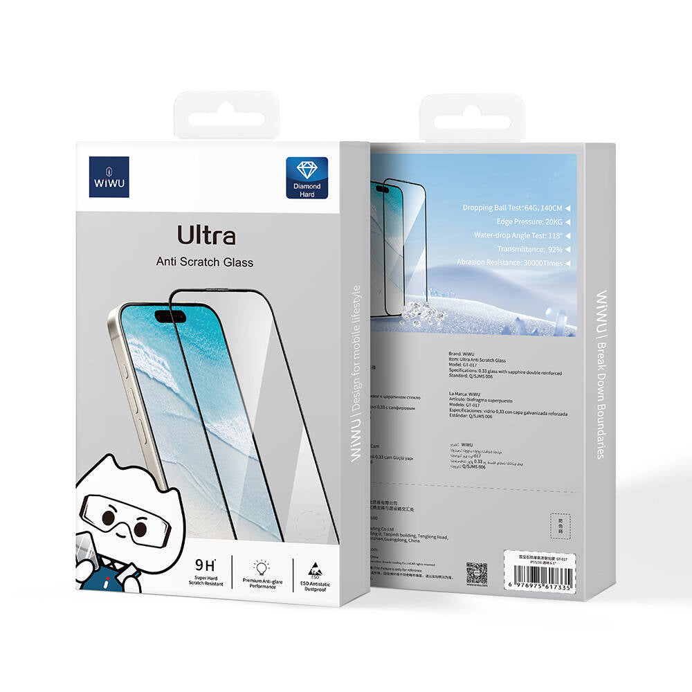 iPhone 16 Plus Wiwu GT-017 Safir Kaplama Çizilmeye Dayanıklı Temperli Cam Ekran Koruyucu Siyah