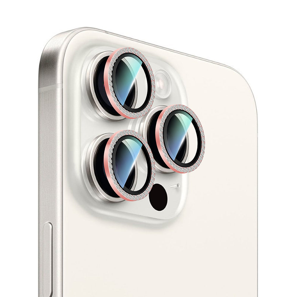 Apple iPhone 16 Pro CaseWorld Alloy Sparkling Diamond Serisi Taşlı Lens Koruyucu Gümüş