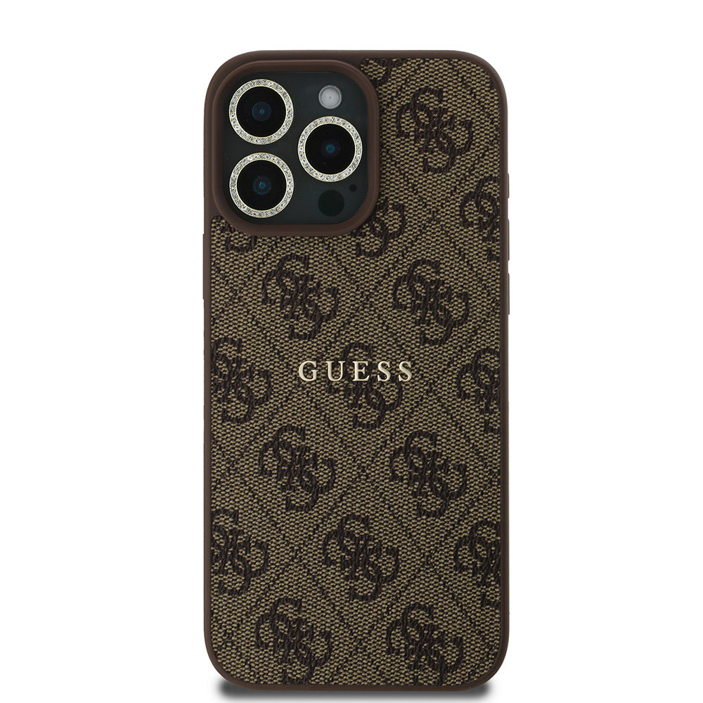 Apple iPhone 16 Pro Guess Orjinal Lisanslı Kılıf + Ekran Koruyucu + Lens Koruyucu 3in1 Aksesuar Seti Kahverengi