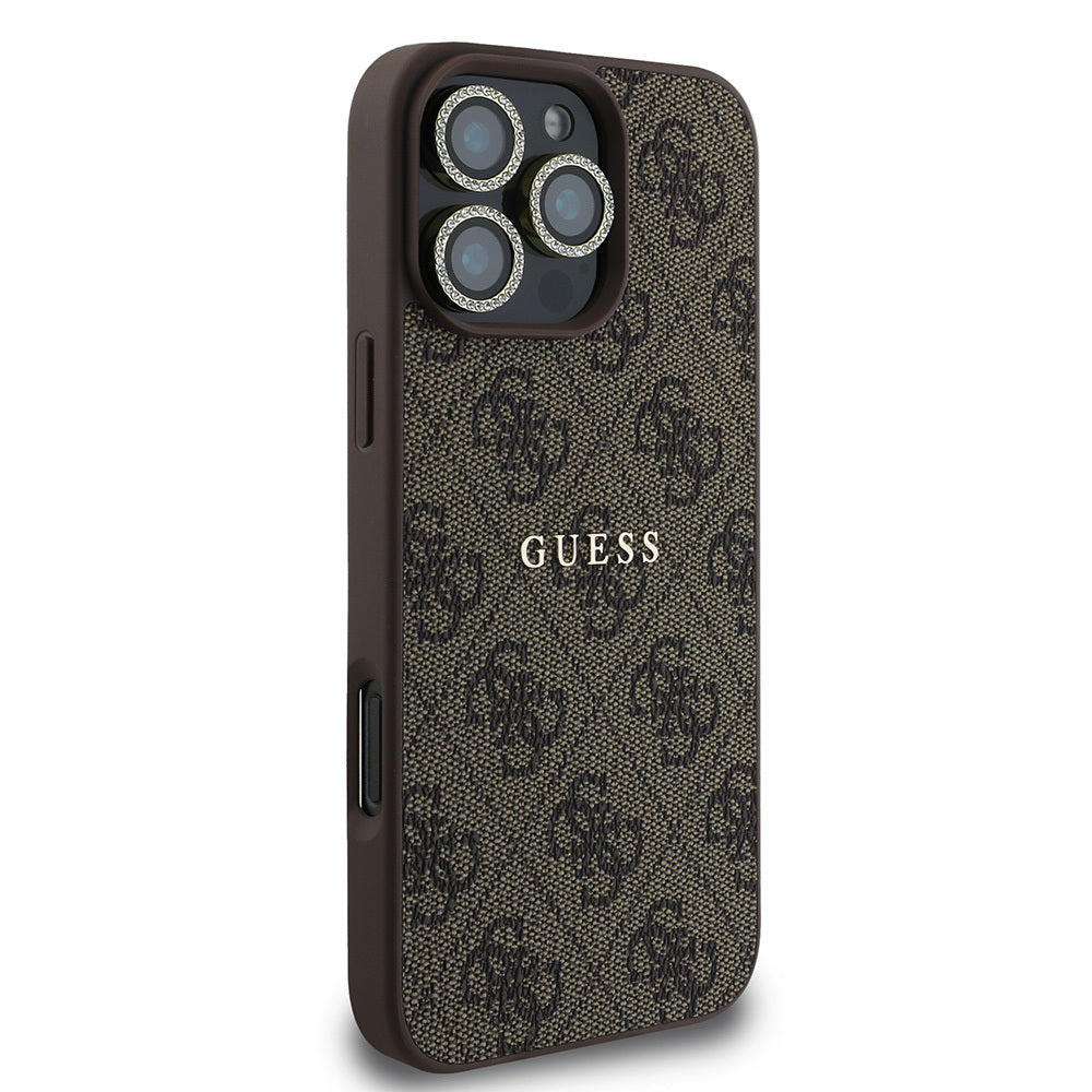 Apple iPhone 16 Pro Guess Orjinal Lisanslı Kılıf + Ekran Koruyucu + Lens Koruyucu 3in1 Aksesuar Seti Kahverengi