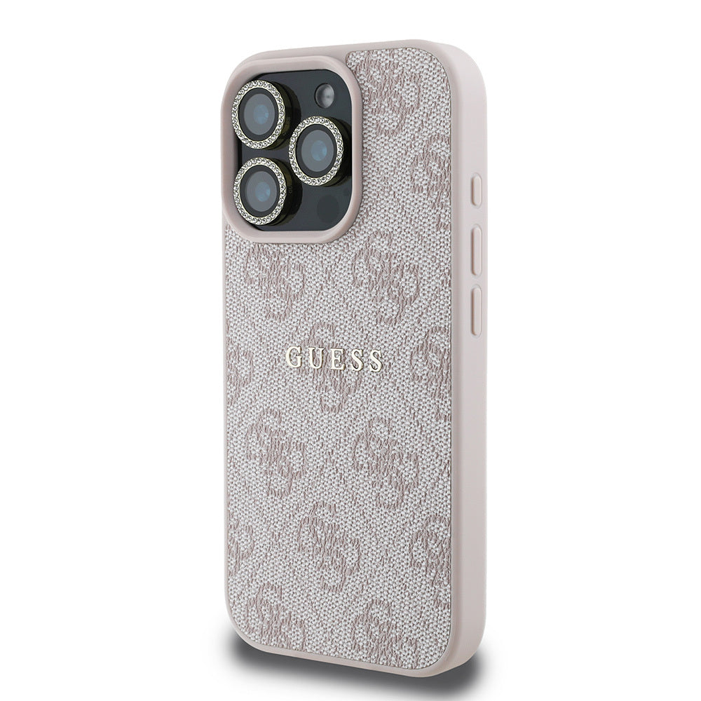 Apple iPhone 16 Pro Guess Orjinal Lisanslı Kılıf + Ekran Koruyucu + Lens Koruyucu 3in1 Aksesuar Seti Pembe