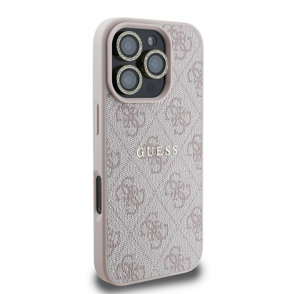 Apple iPhone 16 Pro Guess Orjinal Lisanslı Kılıf + Ekran Koruyucu + Lens Koruyucu 3in1 Aksesuar Seti Pembe