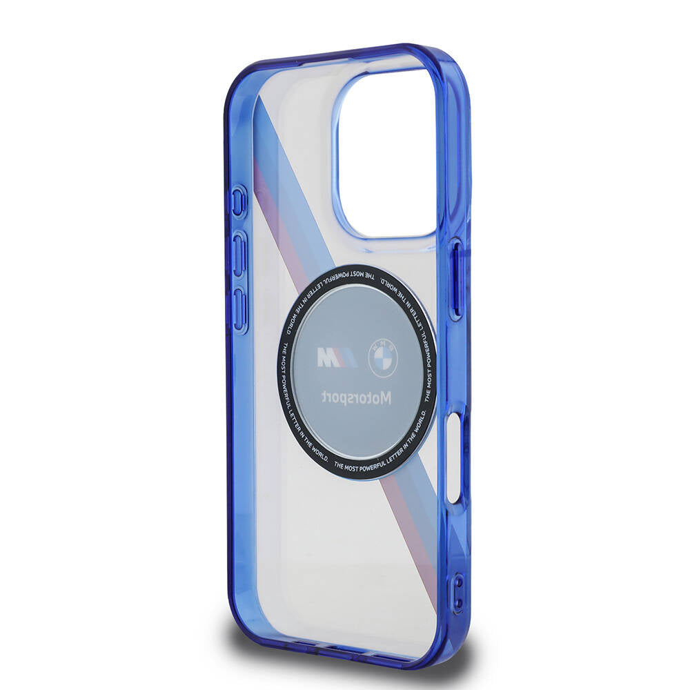 iPhone 16 Pro Kılıf BMW Orjinal Lisanslı Magsafe Şarj Özellikli M Logolu Üç Renk Çizgili Motorsport Circle Kılıf Lacivert