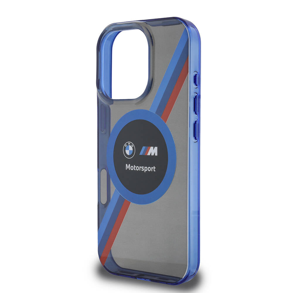 iPhone 16 Pro Kılıf BMW Orjinal Lisanslı Magsafe Şarj Özellikli M Logolu Üç Renk Çizgili Motorsport Circle Kılıf Lacivert