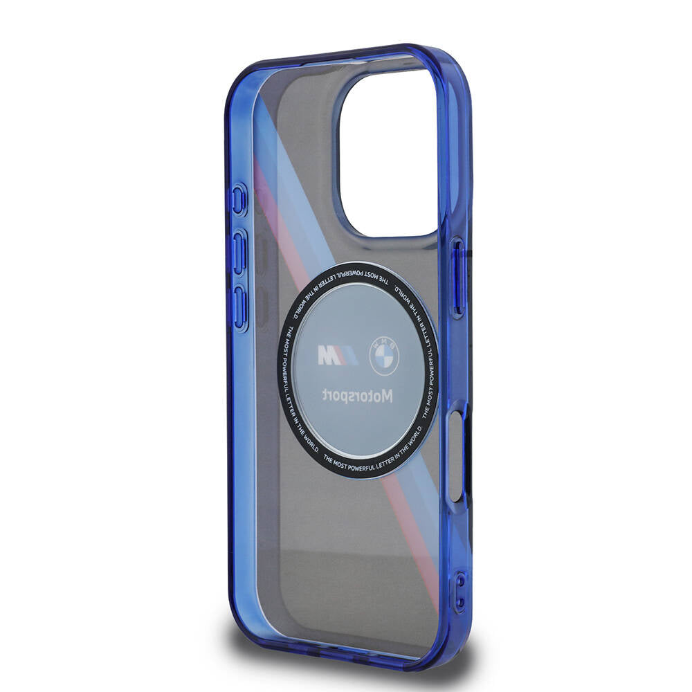 iPhone 16 Pro Kılıf BMW Orjinal Lisanslı Magsafe Şarj Özellikli M Logolu Üç Renk Çizgili Motorsport Circle Kılıf Lacivert