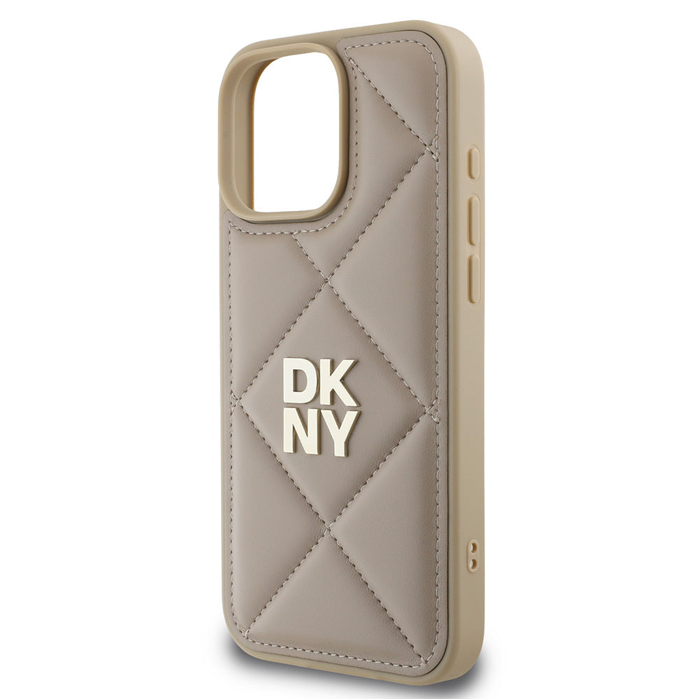 iPhone 16 Pro Kılıf DKNY Orjinal Lisanslı Kapitone Tasarımlı Metal Logolu Deri Kılıf Siyah