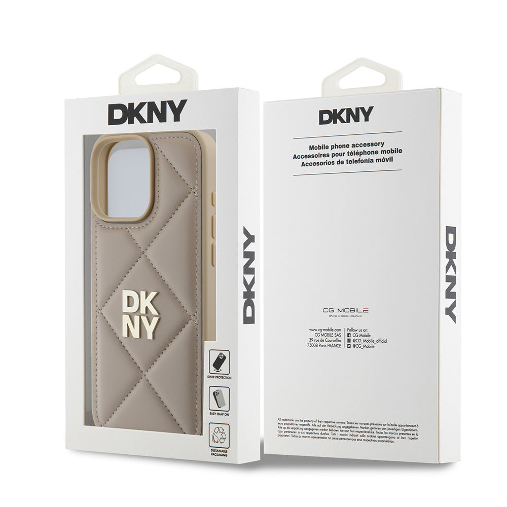 iPhone 16 Pro Kılıf DKNY Orjinal Lisanslı Kapitone Tasarımlı Metal Logolu Deri Kılıf Siyah