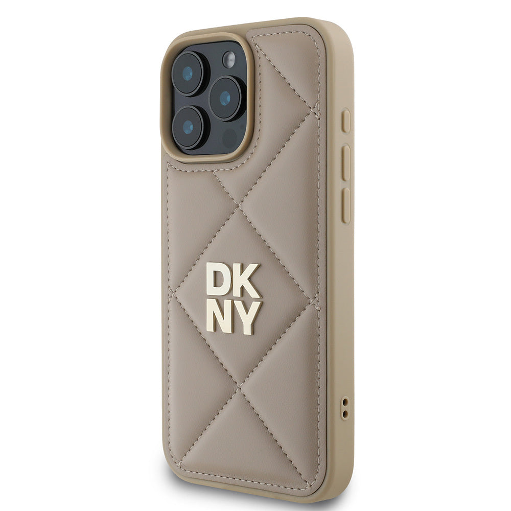 iPhone 16 Pro Kılıf DKNY Orjinal Lisanslı Kapitone Tasarımlı Metal Logolu Deri Kılıf Siyah