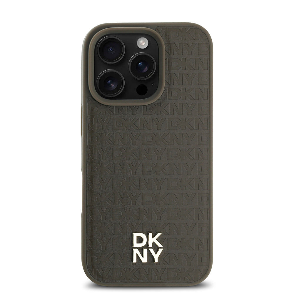 iPhone 16 Pro Kılıf DKNY Orjinal Lisanslı Magsafe Şarj Özellikli 3D Yazılı Repeat Pattern Kılıf Siyah