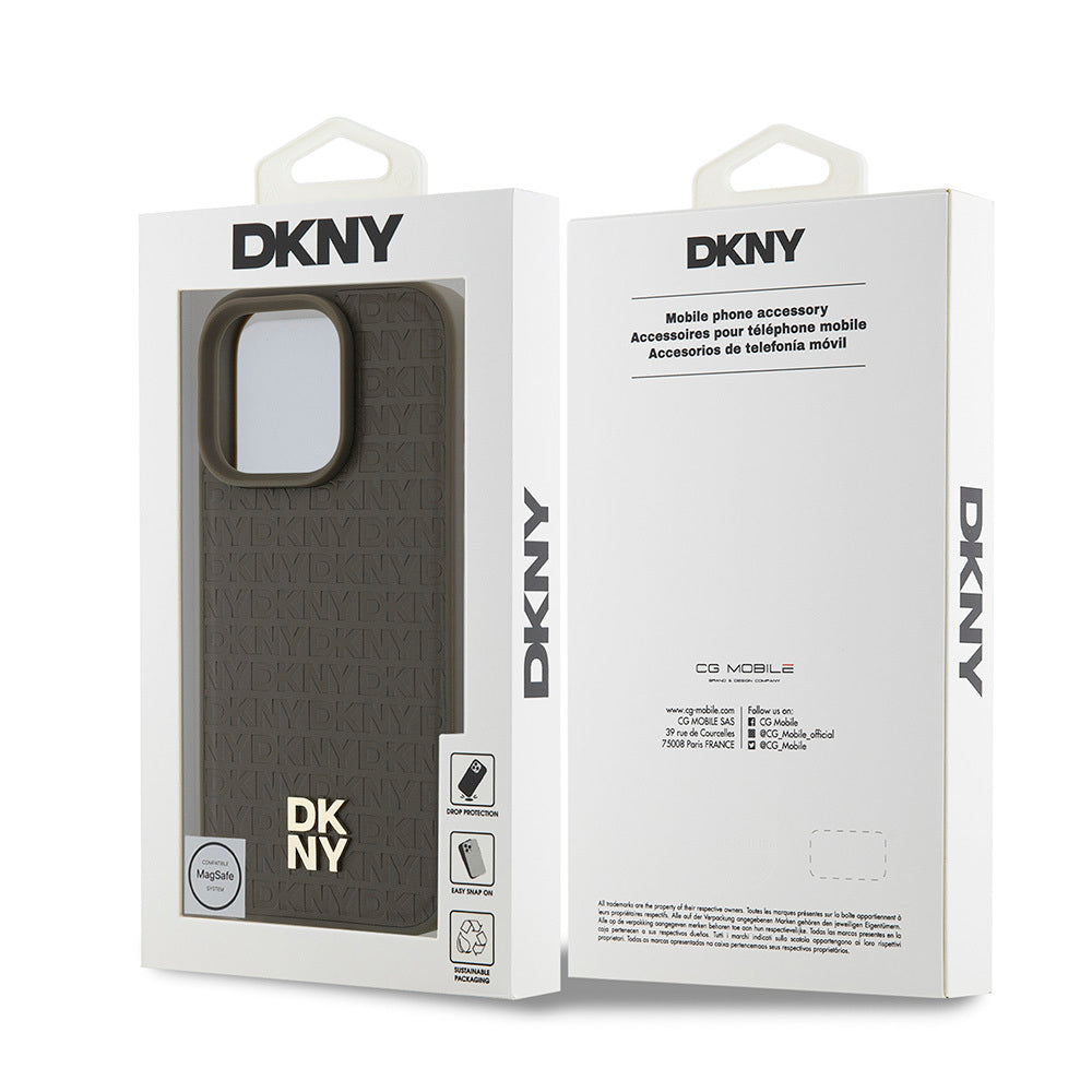 iPhone 16 Pro Kılıf DKNY Orjinal Lisanslı Magsafe Şarj Özellikli 3D Yazılı Repeat Pattern Kılıf Siyah