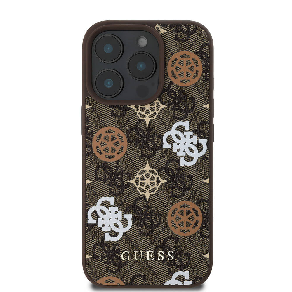 Apple iPhone 16 Pro Kılıf Guess Orjinal Lisanslı Magsafe Şarj Özellikli 4G Desenli Yazı Logolu Peony Kapak Siyah