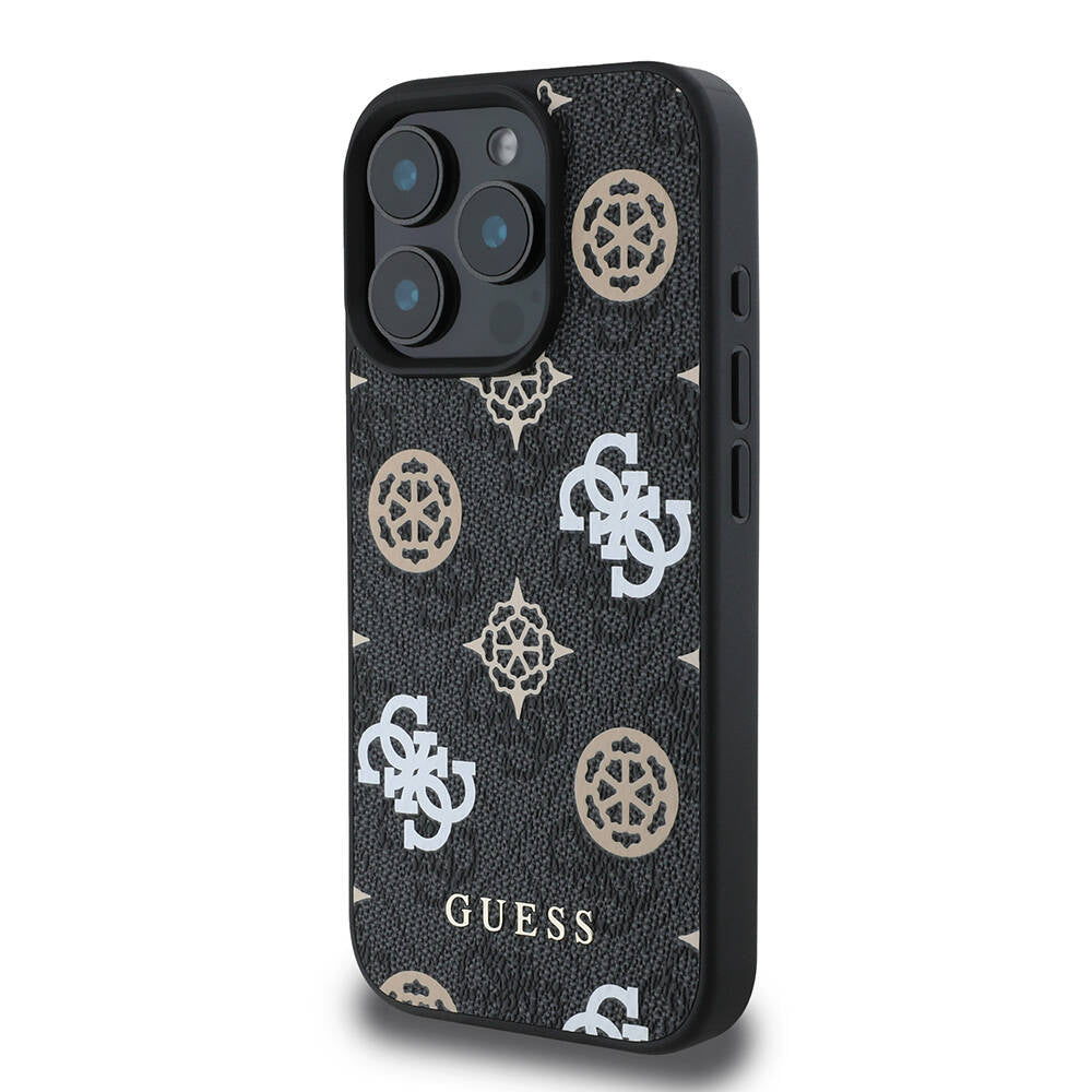 Apple iPhone 16 Pro Kılıf Guess Orjinal Lisanslı Magsafe Şarj Özellikli 4G Desenli Yazı Logolu Peony Kapak Pembe
