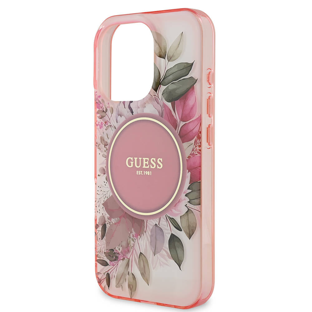 Apple iPhone 16 Pro Kılıf Guess Orjinal Lisanslı Magsafe Şarj Özellikli Flower Tonal Circle Kapak Pembe