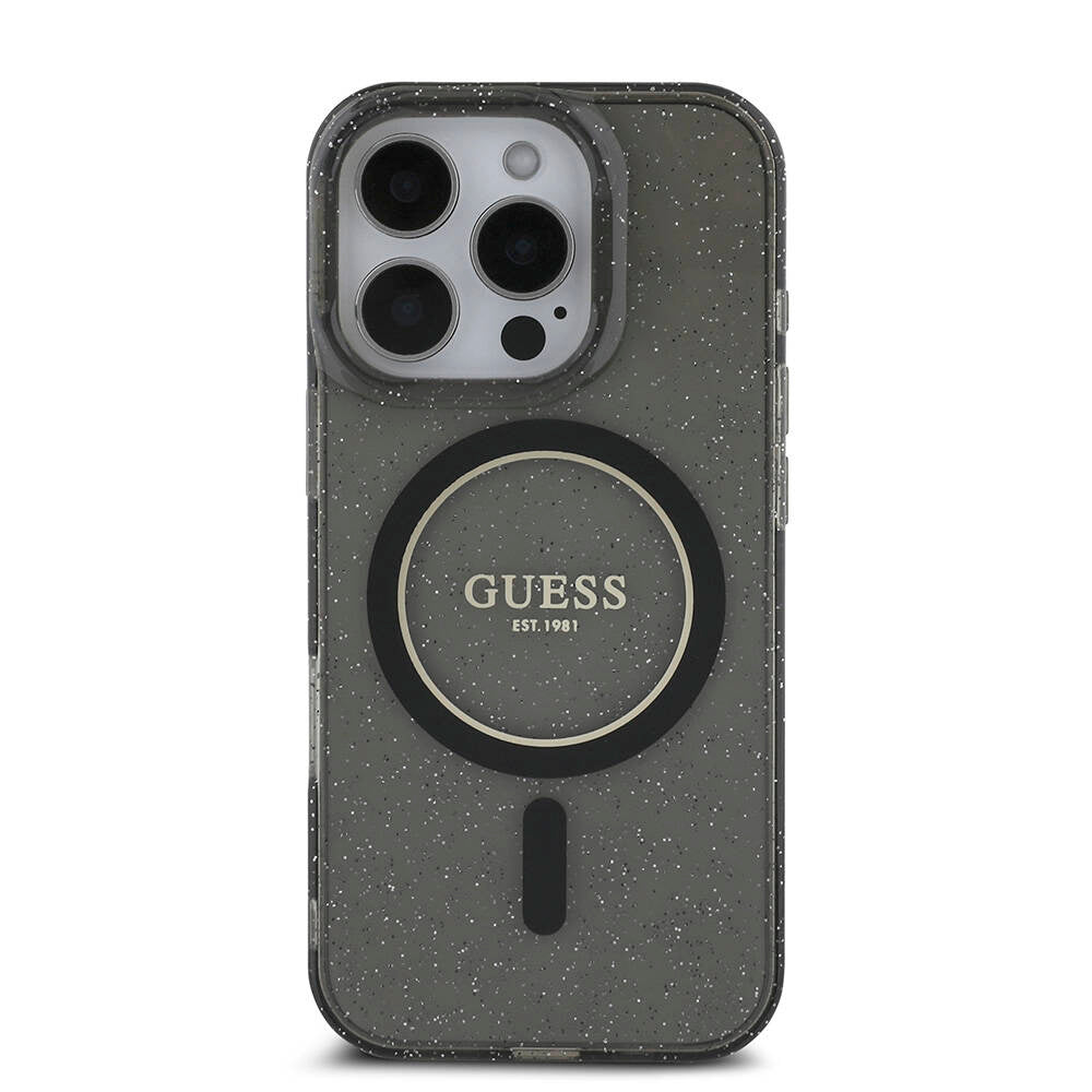 Apple iPhone 16 Pro Kılıf Guess Orjinal Lisanslı Magsafe Şarj Özellikli Simli Silikon İnci Bileklikli Kapak Şeffaf