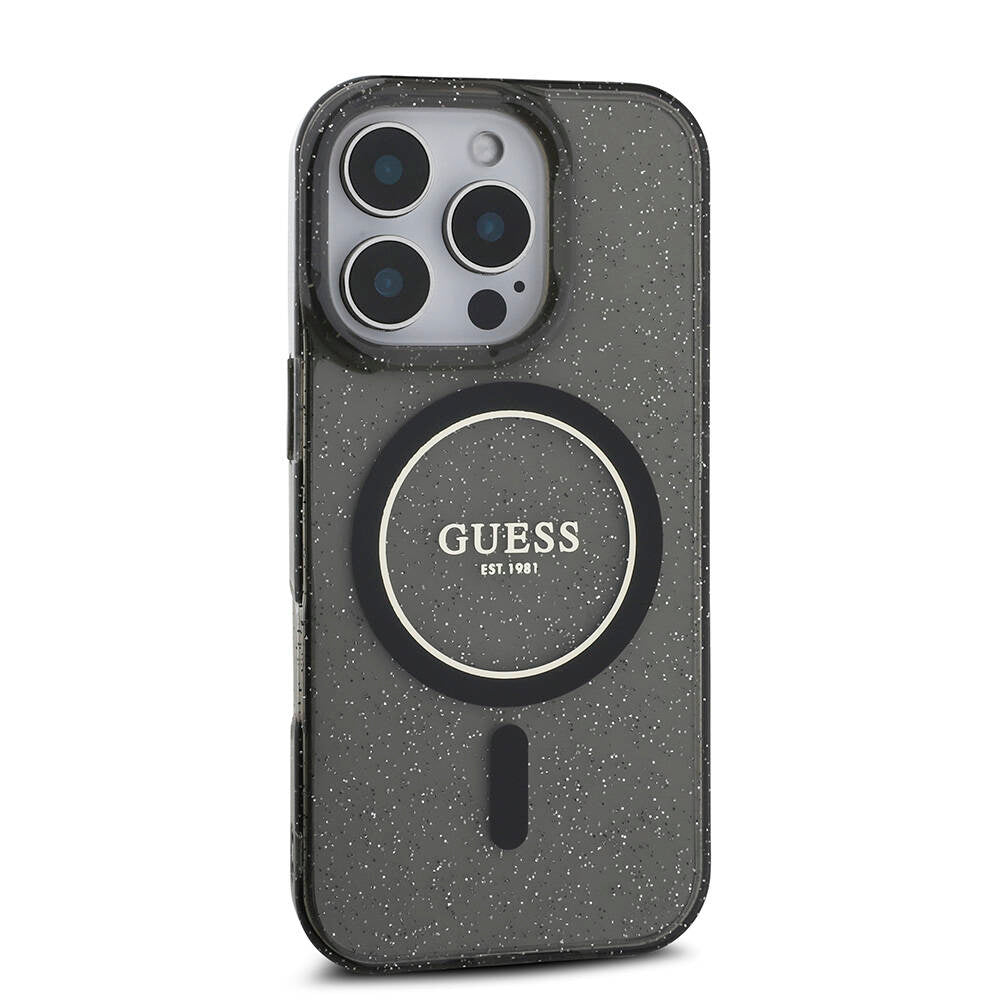 Apple iPhone 16 Pro Kılıf Guess Orjinal Lisanslı Magsafe Şarj Özellikli Simli Silikon İnci Bileklikli Kapak Şeffaf