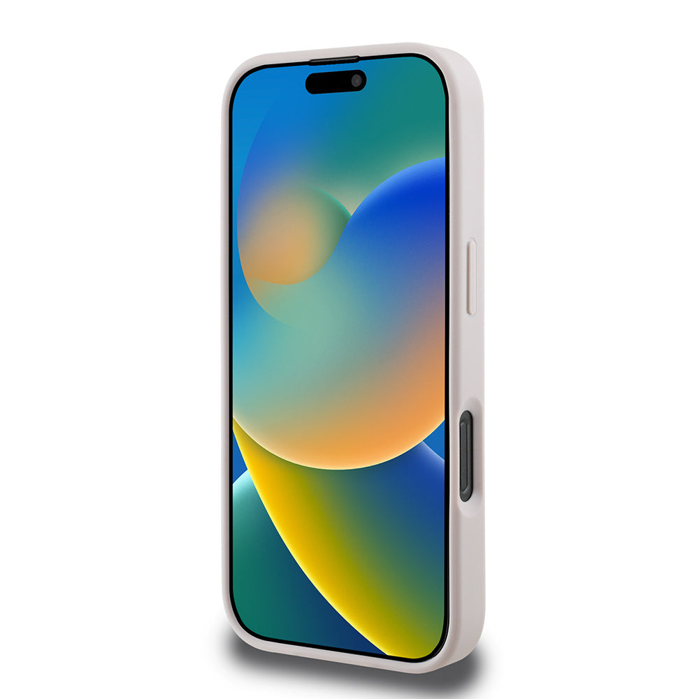 Apple iPhone 16 Pro Kılıf Guess Orjinal Lisanslı PU Deri Şerit Logo Dizaynlı Kapak Pembe