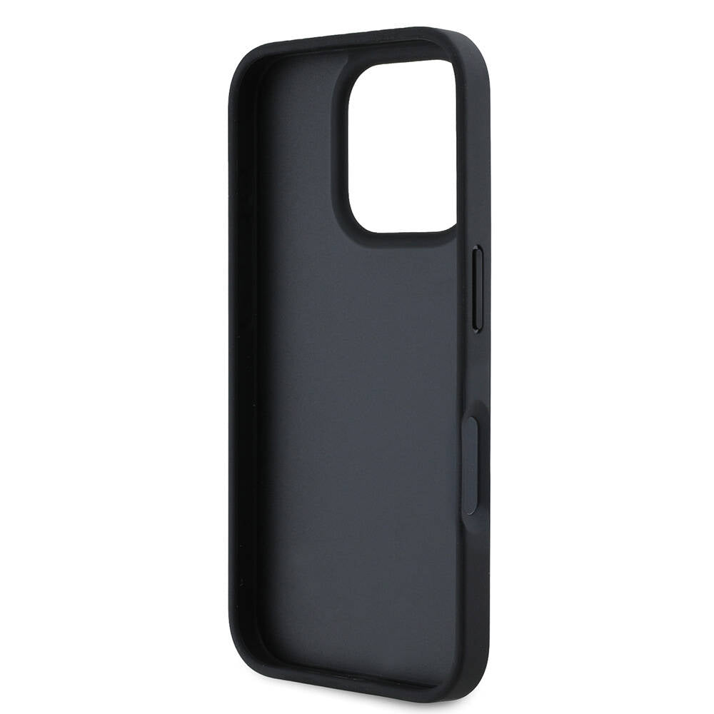 iPhone 16 Pro Kılıf Karl Lagerfeld Orjinal Lisanslı Kartlıklı Monogram Sıcak Damgalı Elongated Logo Kılıf Siyah
