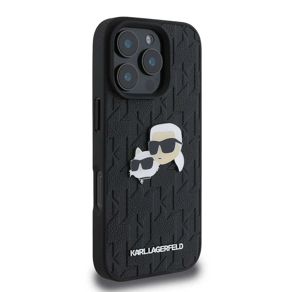 iPhone 16 Pro Kılıf Karl Lagerfeld Orjinal Lisanslı K&C Heads Monogram Pin Kılıf Siyah