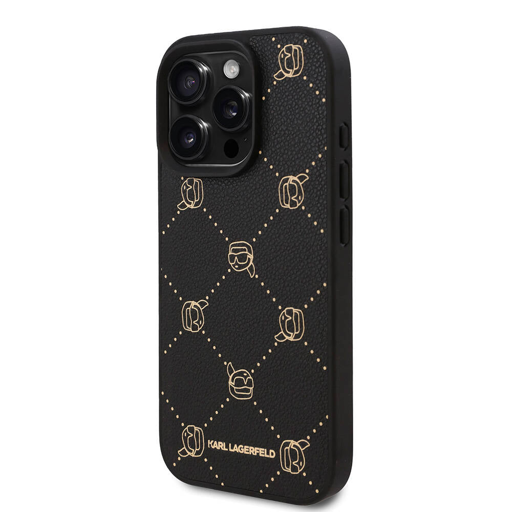 iPhone 16 Pro Kılıf Karl Lagerfeld Orjinal Lisanslı Magsafe Şarj Özellikli PU Deri Karl Heads Desenli Klasik Logolu Kılıf Siyah