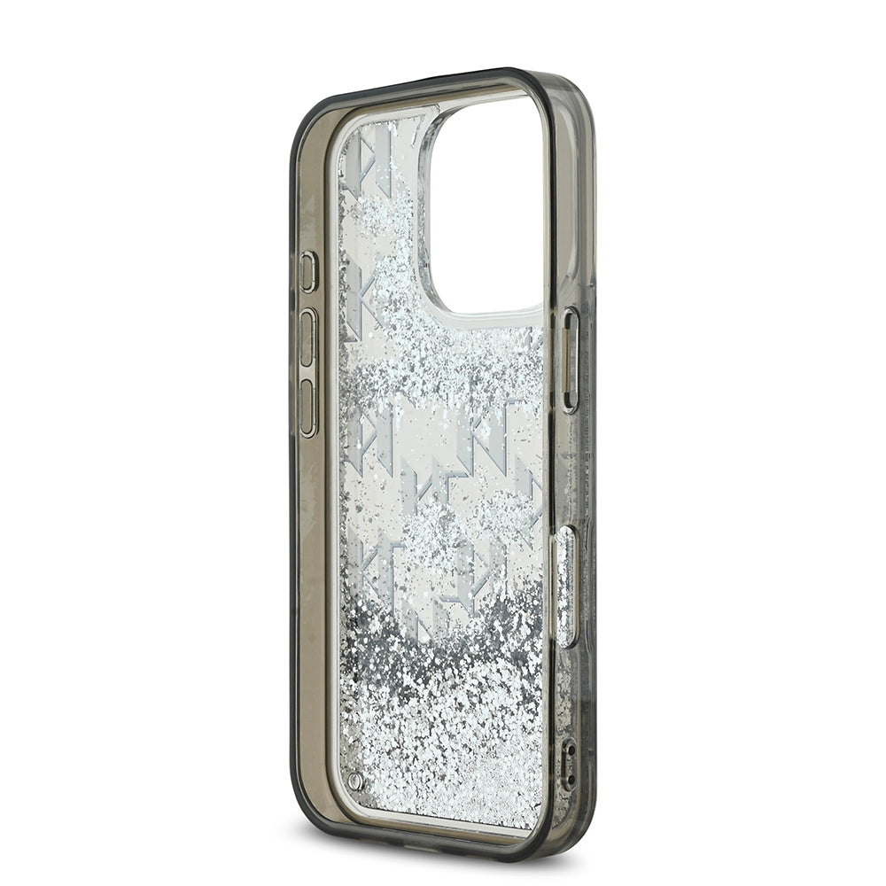 iPhone 16 Pro Kılıf Karl Lagerfeld Orjinal Lisanslı Simli KL Yazılı Monogram Gradient Kılıf Siyah