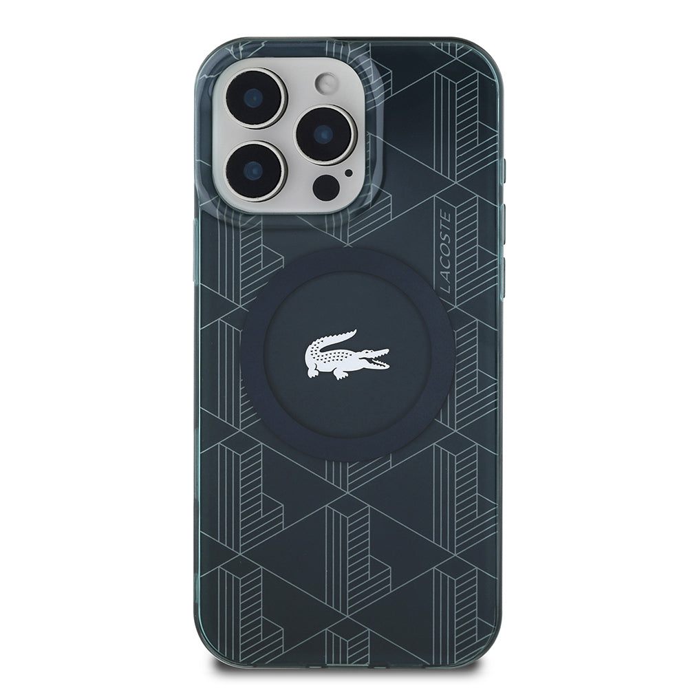 iPhone 16 Pro Kılıf Lacoste Orjinal Lisanslı Magsafe Şarj Özellikli IML Baskılı Gümüş Timsah Logolu Monogram Kılıf Yeşil