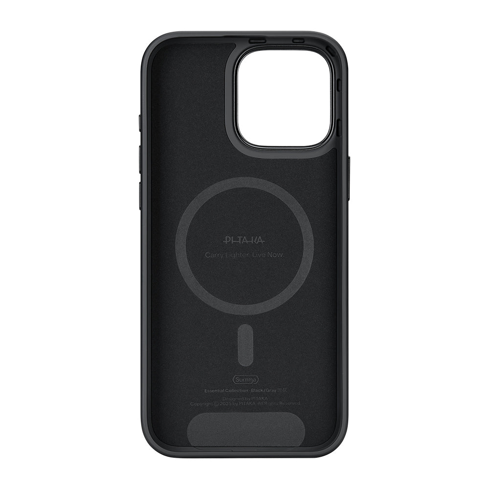 Apple iPhone 16 Pro Kılıf M-safe Şarj Özellikli Aramid Fiber Pitaka Military-Grade Classic Serisi New Logo Black-Grey Twill Kapak Siyah