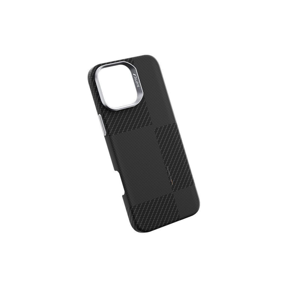 iPhone 16 Pro Kılıf Magsafe Şarj Özellikli 600D Metal Kamera Çerçeveli Raptic Aramid Fiber Croxx Mondrian Serisi Kılıf Siyah