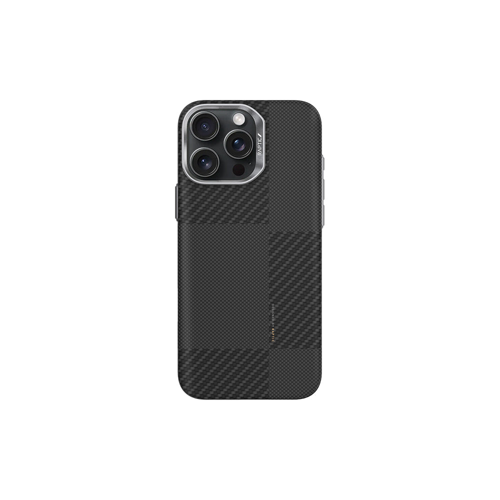 iPhone 16 Pro Kılıf Magsafe Şarj Özellikli 600D Metal Kamera Çerçeveli Raptic Aramid Fiber Croxx Mondrian Serisi Kılıf Siyah