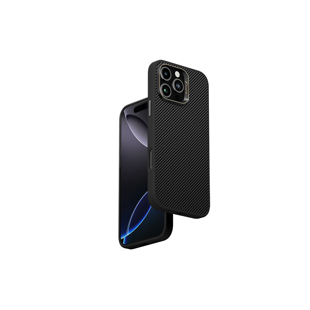 iPhone 16 Pro Kılıf Magsafe Şarj Özellikli 600D Metal Kamera Çerçeveli Raptic Aramid Fiber Serisi Kılıf Siyah