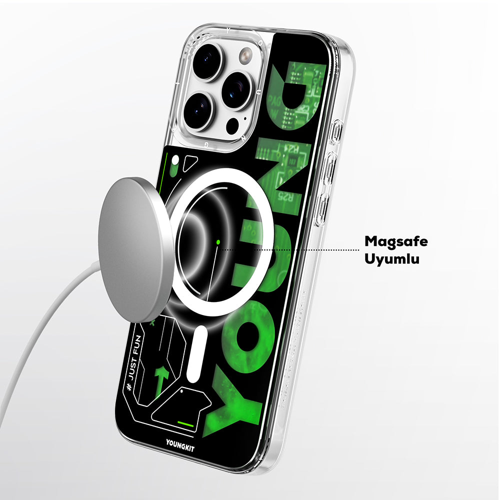 iPhone 16 Pro Kılıf Magsafe Şarj Özellikli Airbagli Çift Katmanlı Youngkit Future Streamer Serisi Kılıf Mavi